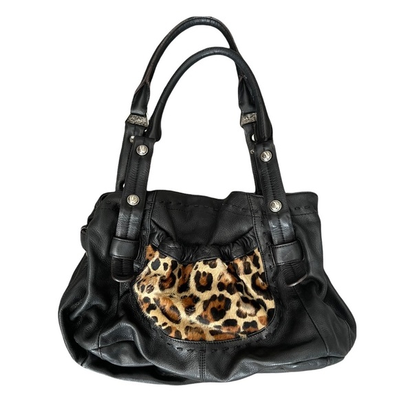 b. makowsky Handbags - B Makowsky  Black Leather  Leopard Pocket Bag